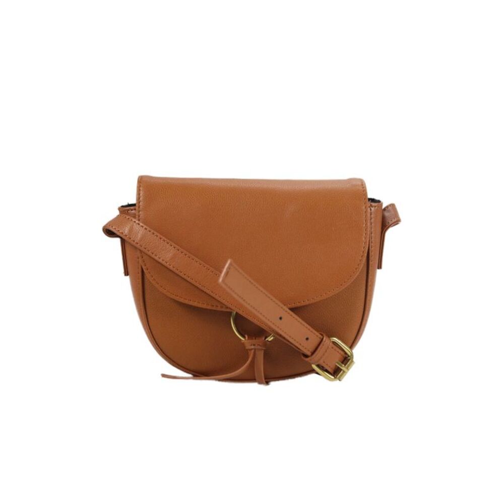 JJ Winters Womens Leather Gold Tone Crossbody Shoulder Handbag Brown